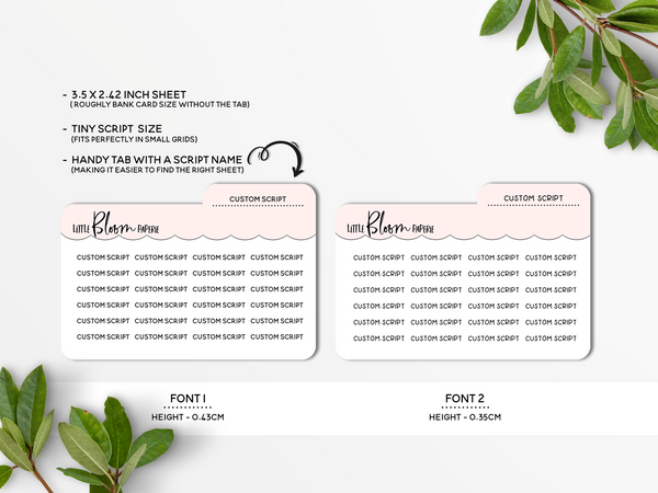 MINI Scripts | 2 CUSTOM SCRIPT options per sheet!