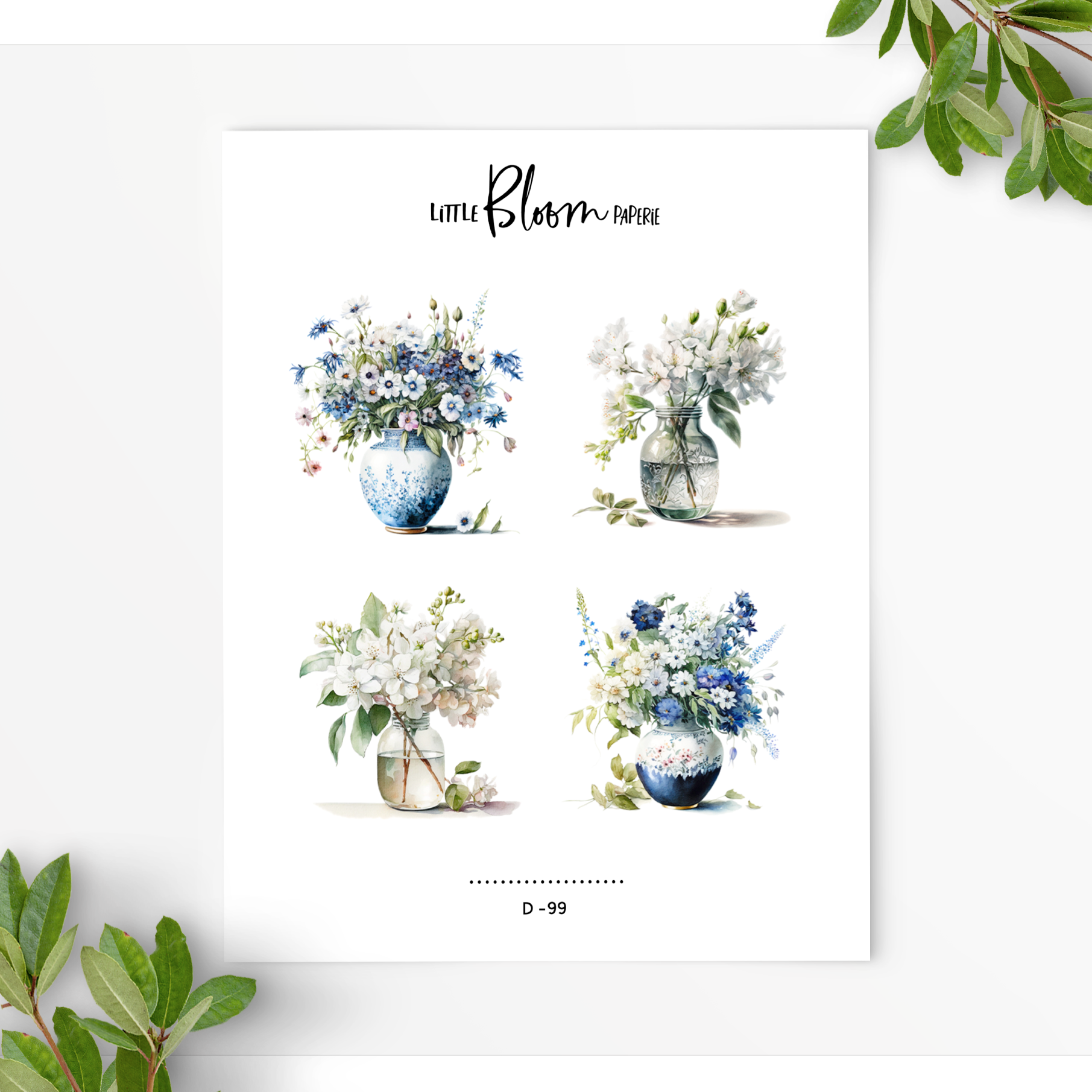 Blue and White flowers  | Journaling Deco
